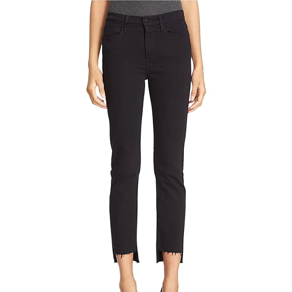 Frame NWT Le High Rise Straight Stagger Hem Black Cigarette Jeans Crop 32x26